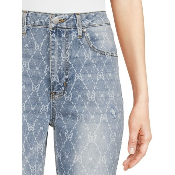 No Boundaries Butterflies Print Juniors Five Pocket Flare Jeans Size 17 NEW - Picture 14 of 14